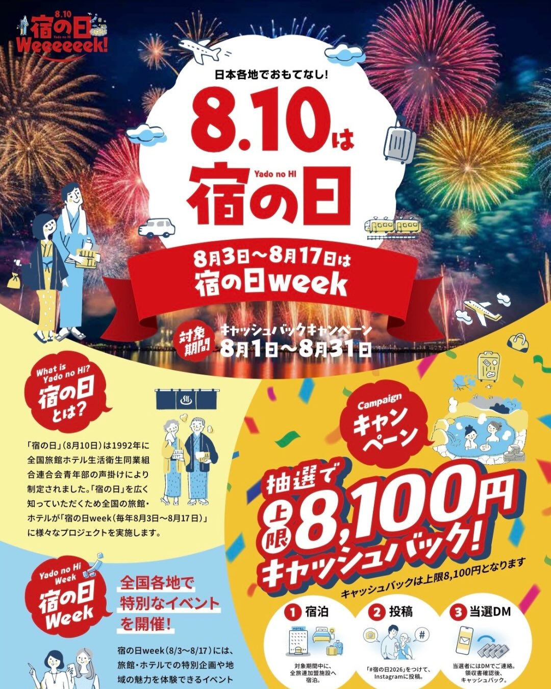 宿の日WEEKとキャッシュバックキャンペーンを案内する公式Instagram投稿