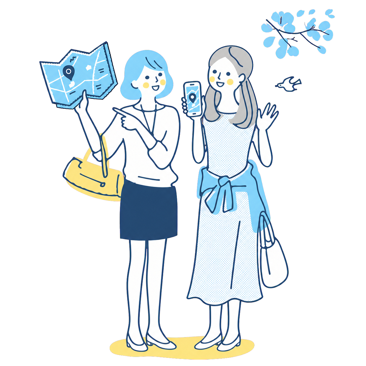地図とスマートフォンを見せる旅行者